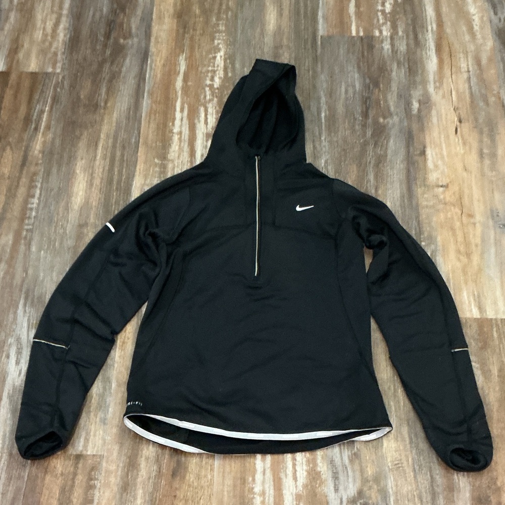 Nike Running Quarter Zip  Black Pullover Hoodie with White Details